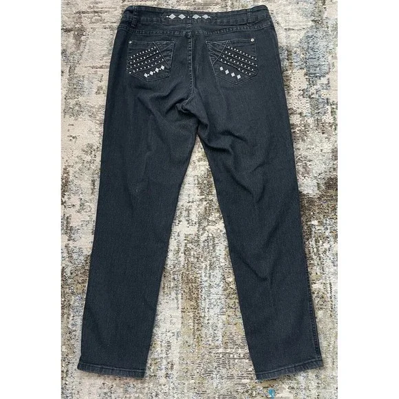 GIVE ME FIVE Women's Blue Denim Jeans Size 16 Embroidered Rhinestone Pockets - Picture 2 of 6